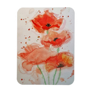 Bright Red Poppies Watercolour Flower Floral Magnet