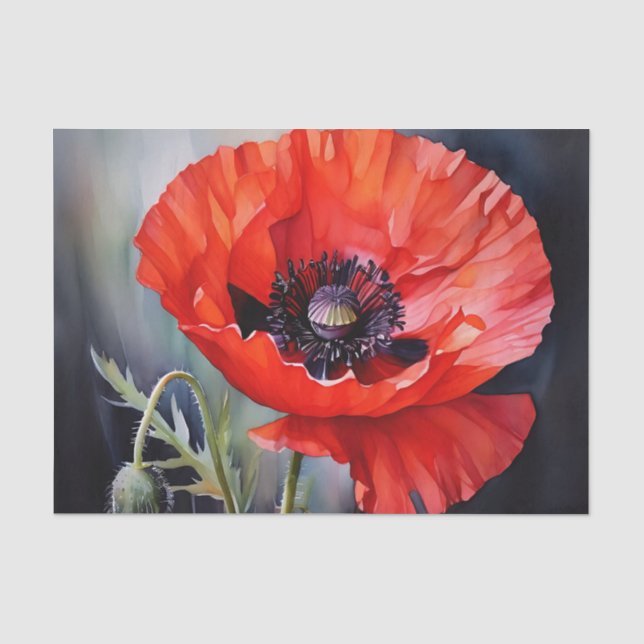 Bright Red Poppy with Dark Centre Tissue Paper (Front)