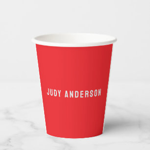 Bright Red Professional Plain Modern Elegant Name Paper Cups