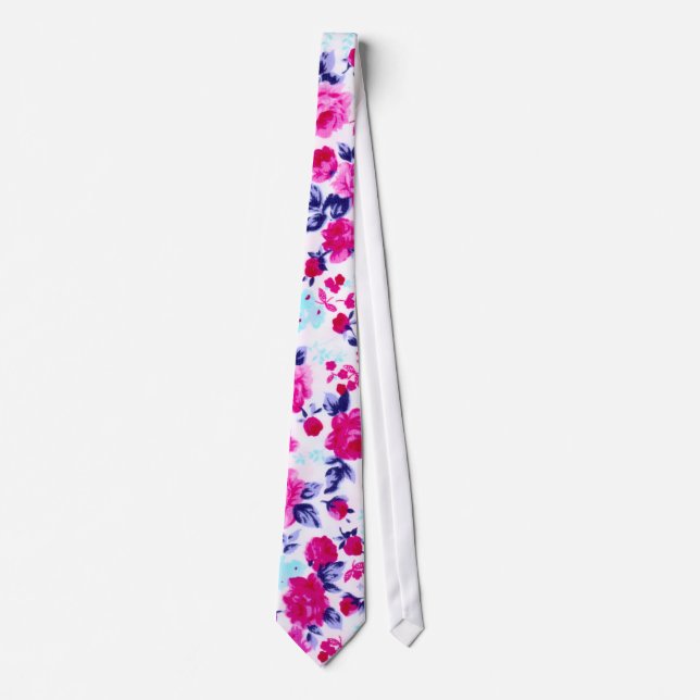 Bright Red, Purple, and Pink Floral Pattern Tie (Front)