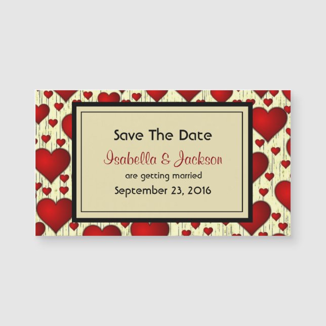 Bright Red Romantic Hearts Wedding Save The Date (Front)
