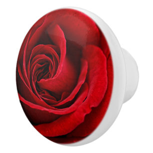 Bright Red Rose Close Up Ceramic Knob