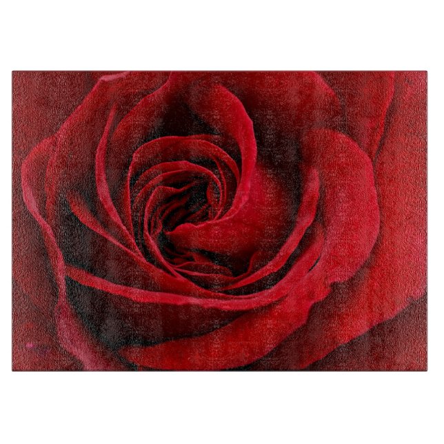 Bright Red Rose Close Up Cutting Board (Front)