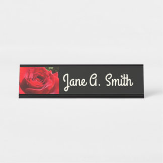 Bright Red Rose Flower Beautiful Floral Desk Name Plate