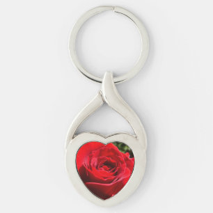 Bright Red Rose Flower Beautiful Floral Key Ring