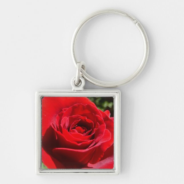 Bright Red Rose Flower Beautiful Floral Key Ring (Front)