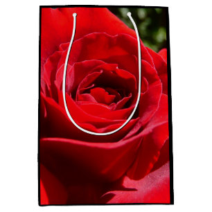 Bright Red Rose Flower Beautiful Floral Medium Gift Bag