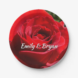 Bright Red Rose Flower Beautiful Floral Paper Plate