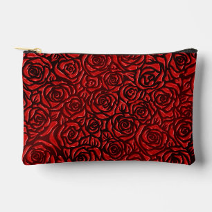 Bright Red Rose Pattern Accessory Pouch