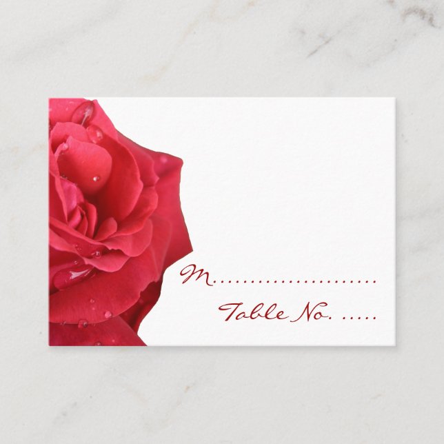 Bright Red Rose Wedding Place Cards (Front)