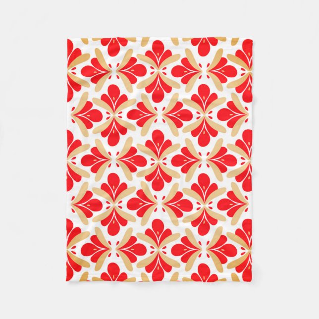 Bright Red Seamless Flower Fleece Blanket (Front)
