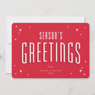 Bright Red Season's Greetings Retro Stars Flat Holiday Card