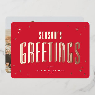 Bright Red Season's Greetings Retro Stars Photo 