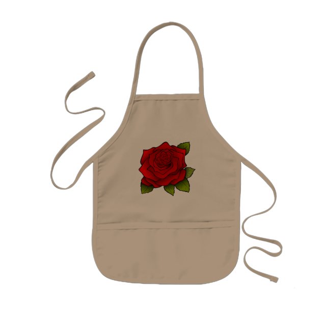 Bright Red Single Rose Kids Apron (Front)
