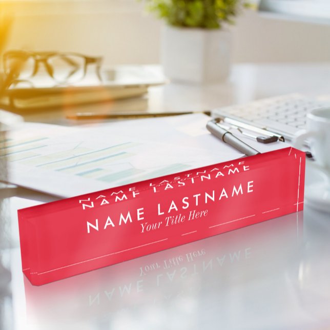 Bright Red Sleek Simple Custom Desk Nameplate (Creator Uploaded)