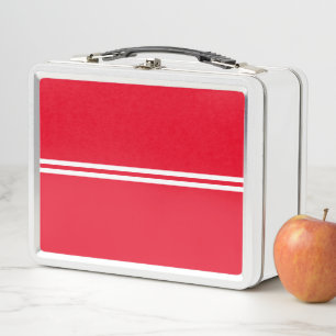 Bright Red Slim Horizontal White Racing Stripes Metal Lunch Box