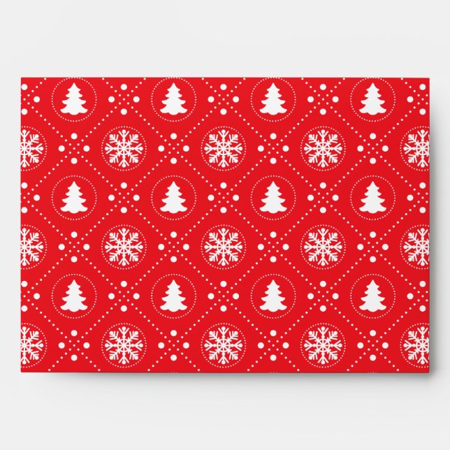 Bright Red Snowflakes Christmas Trees Pattern Envelopes (Front)