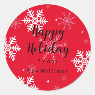 Bright Red Snowflakes Custom Christmas Classic Round Sticker