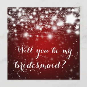 Bright Red   Stars Will You Be My Bridesmaid Invitation