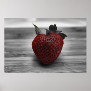 Bright Red Strawberry on B&W Photo Poster
