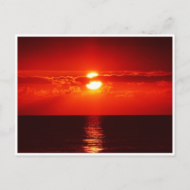 Bright Red Sunset Over the Ocean Postcard (Front)