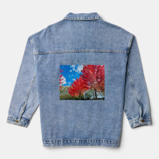 Bright Red Tree Leaves In Autumn Denim Jacket