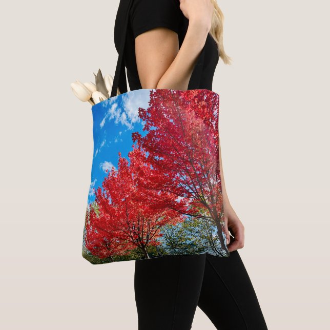Bright Red Tree Leaves In Autumn Tote Bag (Close Up)