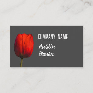 bright red tulip on charcoal grey minimalist business card