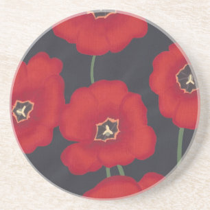 Bright Red Tulips on Black, Drink Coasters