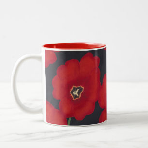 Bright Red Tulips on Black, Mugs