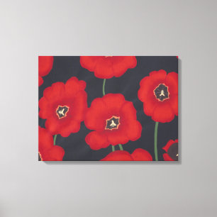 Bright Red Tulips on Black Wrapped Canvas