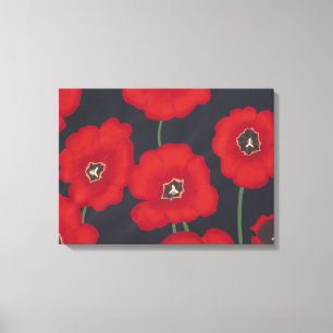 Bright Red Tulips on Black Wrapped Canvas