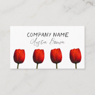 bright red tulips photo art on white business card