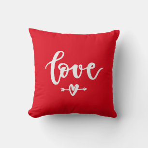 Bright Red Typography Love Throw Pillow
