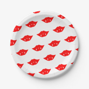 Bright Red Vampire Lips Paper Plate