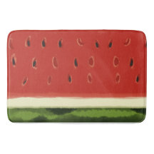 Bright Red Watercolor Watermelon Bath Mat