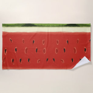 Bright Red Watercolor Watermelon Beach Towel
