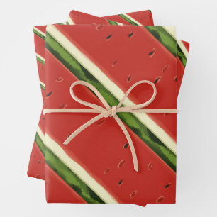Bright Red Watercolor Watermelon Flat Set Wrapping Paper Sheet