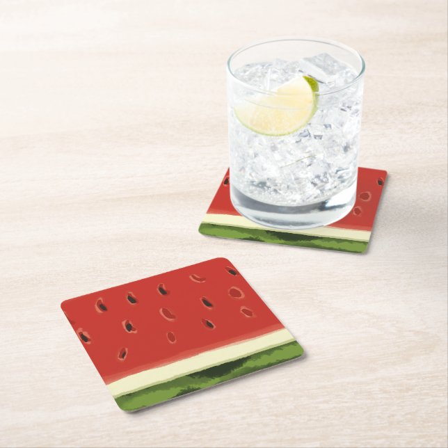 Bright Red Watercolor Watermelon Paper Coaster (Insitu)