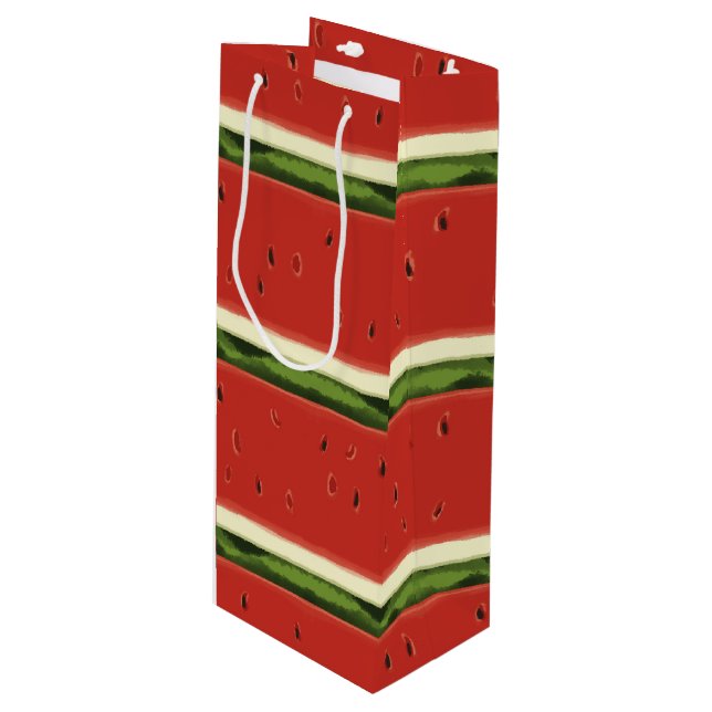 Bright Red Watercolor Watermelon Wine Gift Bag (Front Angled)