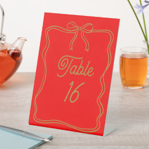 Bright Red Wedding Table Number Acrylic Pedestal Sign