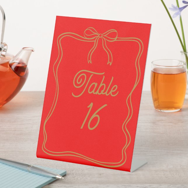 Bright Red Wedding Table Number Acrylic Pedestal  Sign (In SItu)