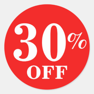 Bright Red White 30% OFF Sale Business Stickers