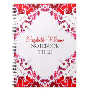 Bright Red + White Diamond Batik Notebook