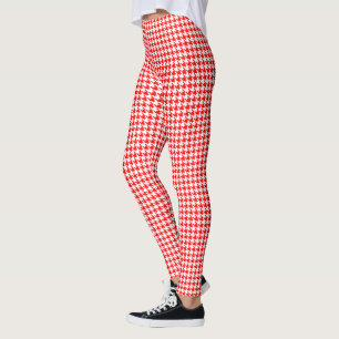 Bright Red White Houndstooth Leggings