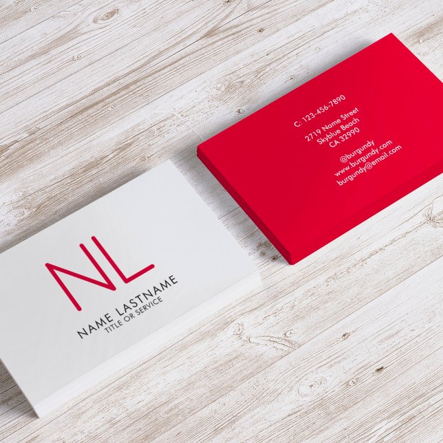 Bright Red White Modern Monogram Minimalist Simple Business Card (Creator Uploaded)
