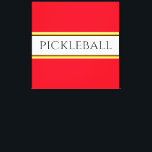 Bright Red White Orange PICKLEBALL Racing Stripes Canvas Print<br><div class="desc">This fun classy design features modern black font inside a wide white centre stripe highlighted with black, yellow, and orange pinstripes on a bright red background with PICKLEBALL written across the design. Make It Your Own: Both the centre stripe colour and the background colour of this design can be customised/changed...</div>