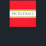 Bright Red White Orange PICKLEBALL Racing Stripes Canvas Print<br><div class="desc">This fun classy design features modern black font inside a wide white centre stripe highlighted with black, yellow, and orange pinstripes on a bright red background with PICKLEBALL written across the design. Make It Your Own: Both the centre stripe colour and the background colour of this design can be customised/changed...</div>