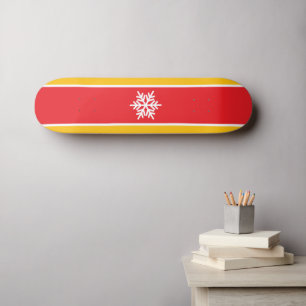 Bright Red White Orange Racing Stripes Snowflake Skateboard
