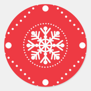Bright Red White Snowflake Christmas Design Classic Round Sticker